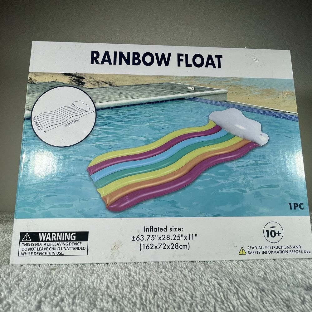Inflatable Rainbow & Cloud Pool Float Raft 63.75" x 28.25" x 11" New In Box